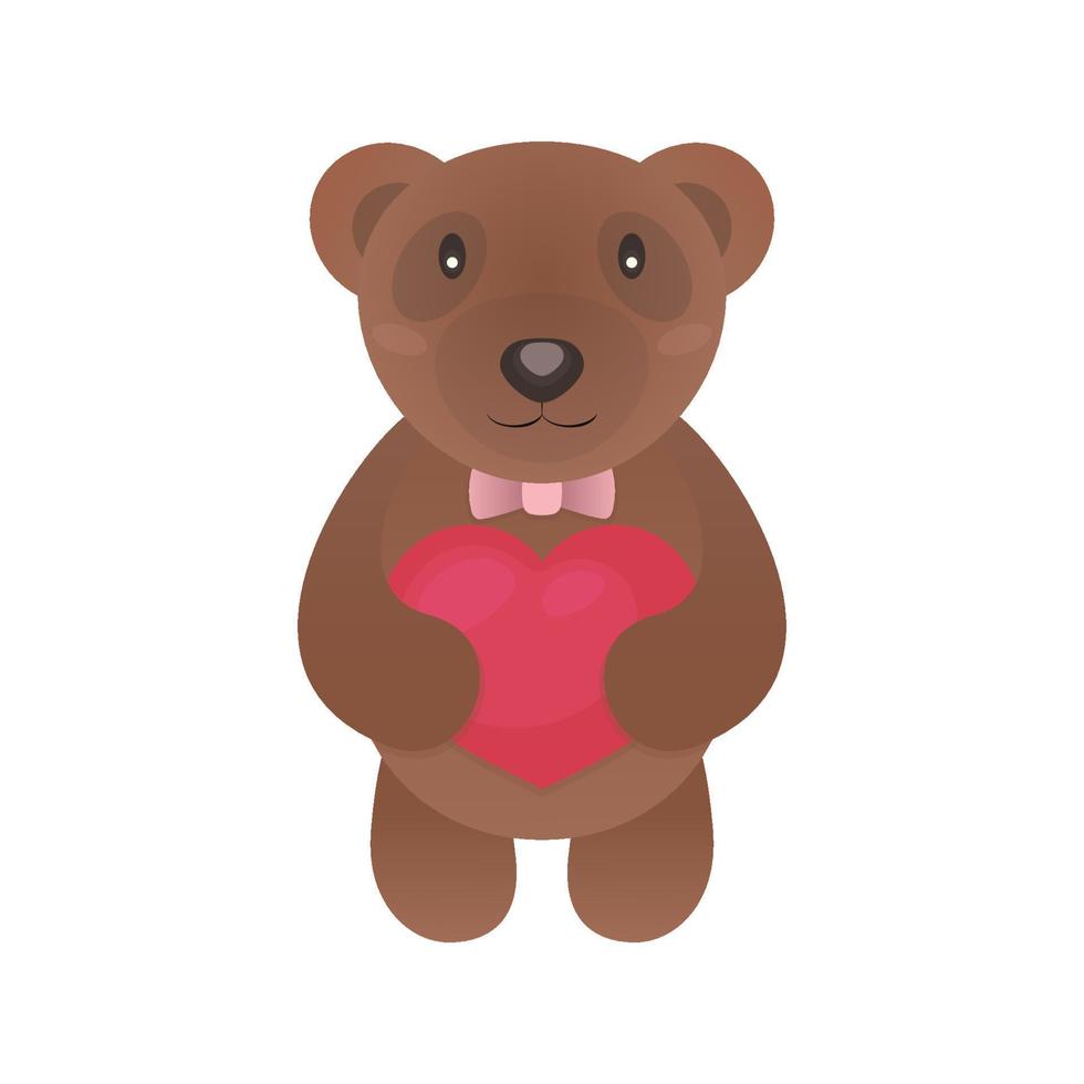 oso de san valentín con el corazón en las manos aislado en el fondo blanco para usar tarjetas de felicitación, sellos, etiquetas, carteles y citas románticas. ilustración vectorial vector