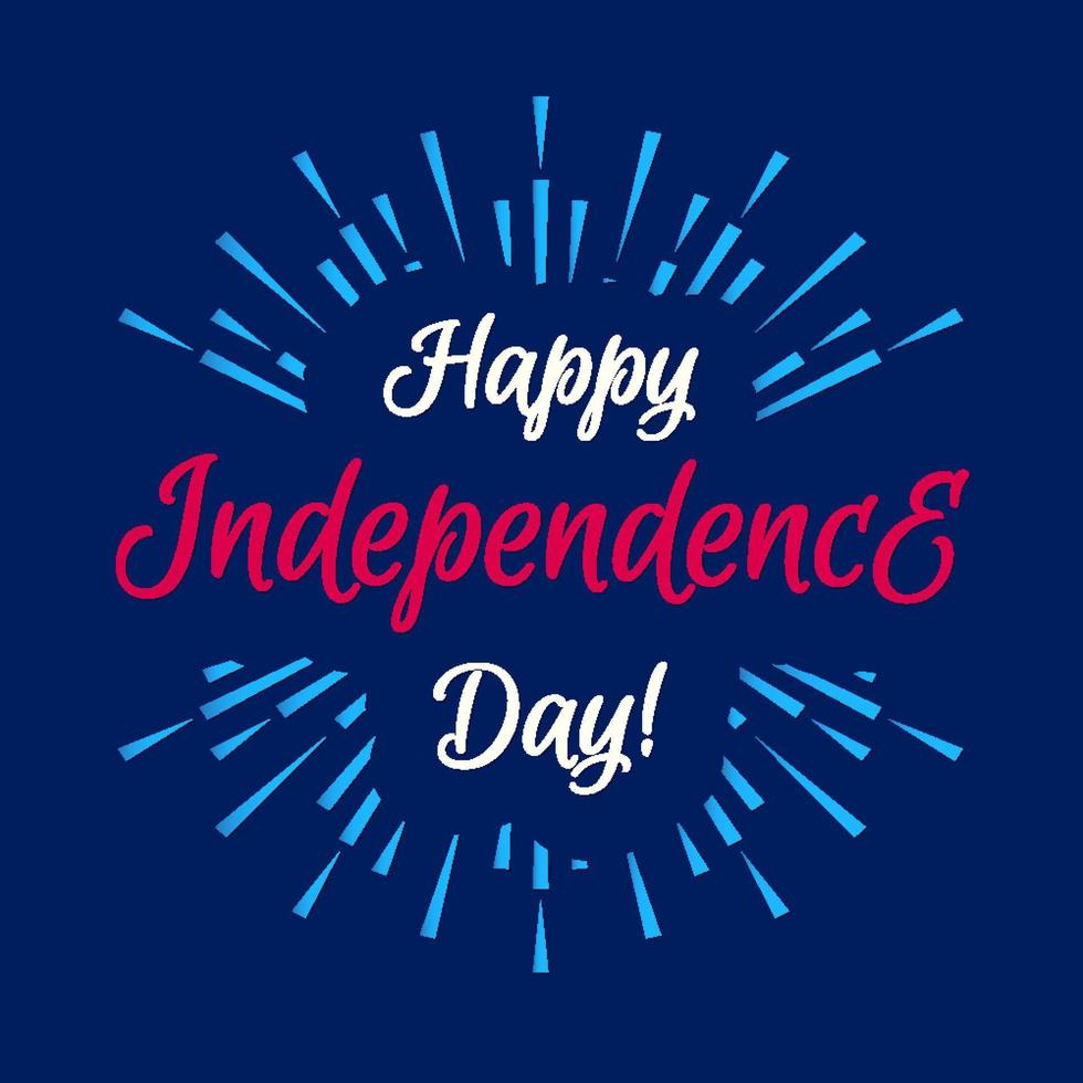Happy american independence day card with firework on cyan background vector