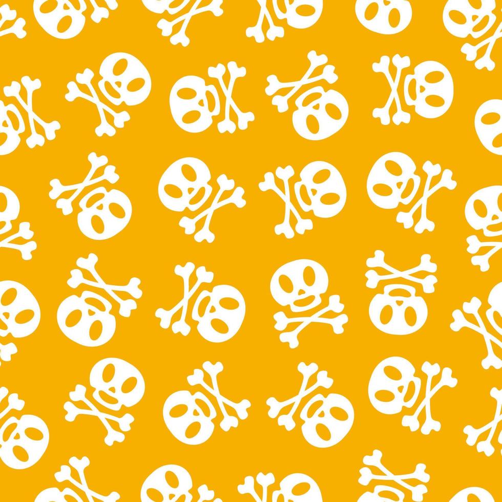 Halloween pattern skull white color on yellow background for decoration holiday party vector