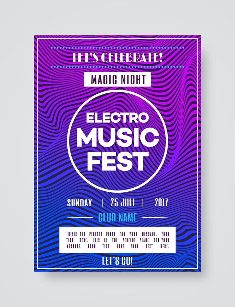 Electro music fest poster template for party with color gradient line style background vector