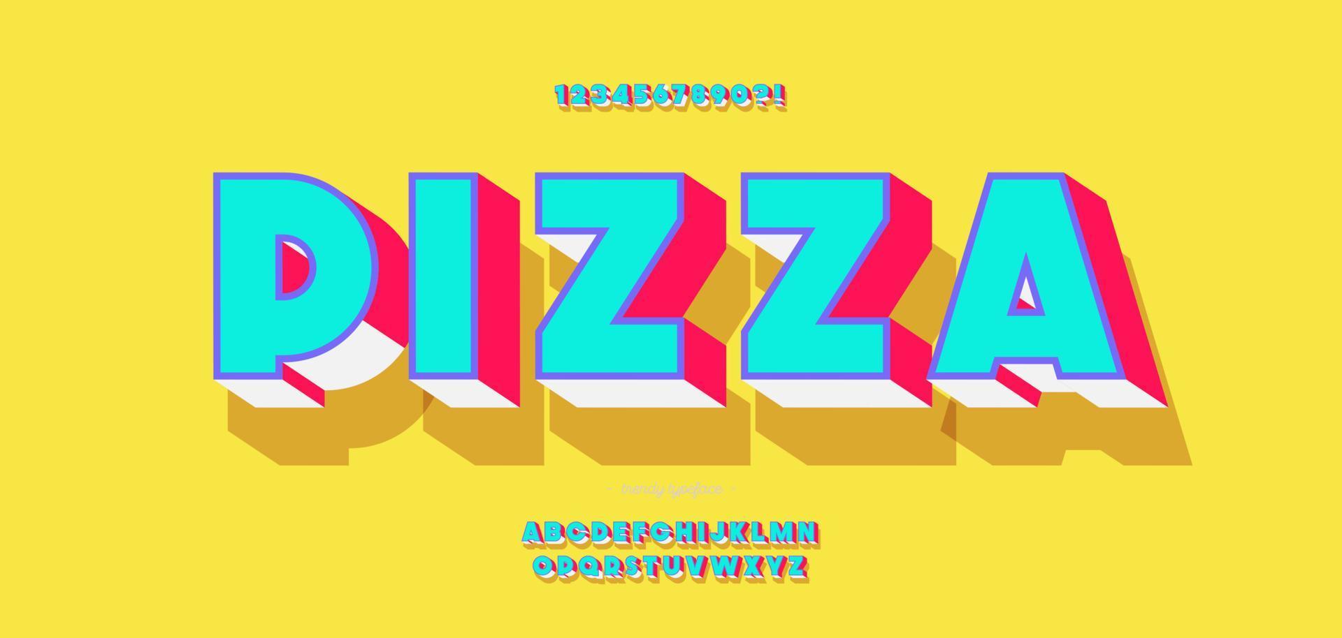 fuente de pizza vectorial estilo de color en negrita 3d vector