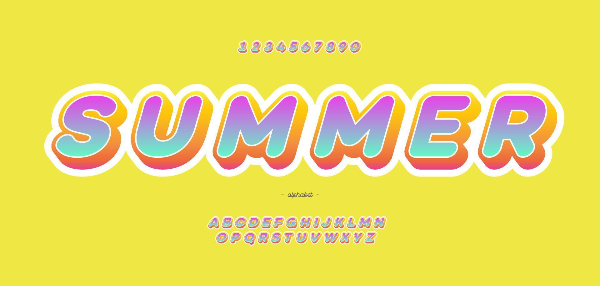 Vector summer font 3d bold color style