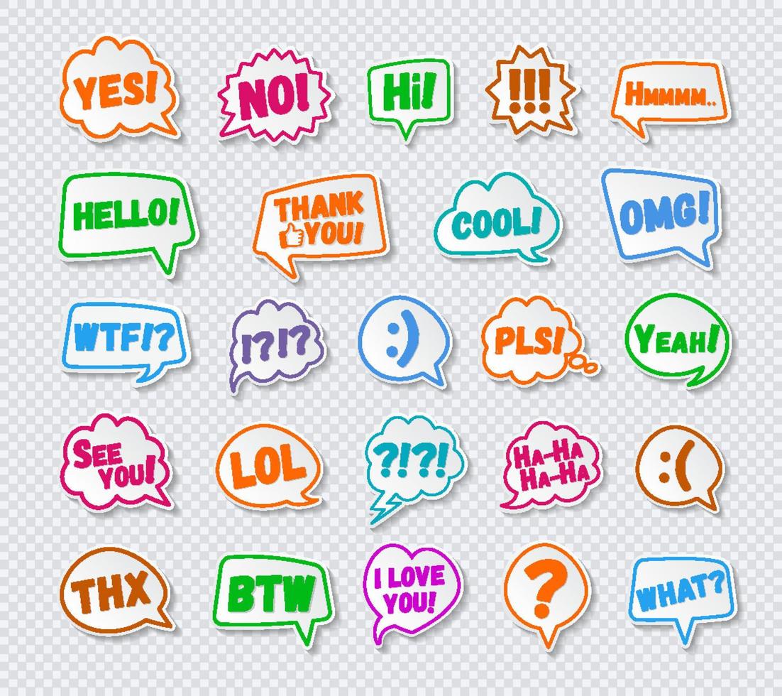 Stickers of speech bubbles set with sign - hello, yes, no, i love you vector