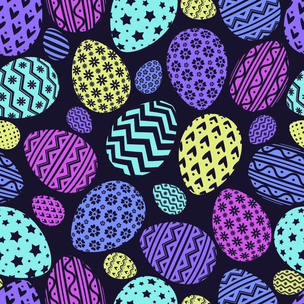 Easter eggs pattern colorful style on dark background with different pattern vector