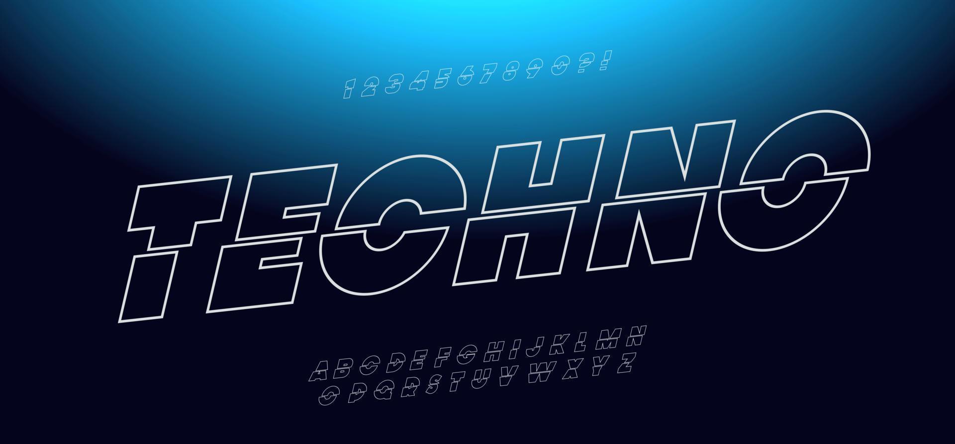 Vector techno font slanted style modern typography