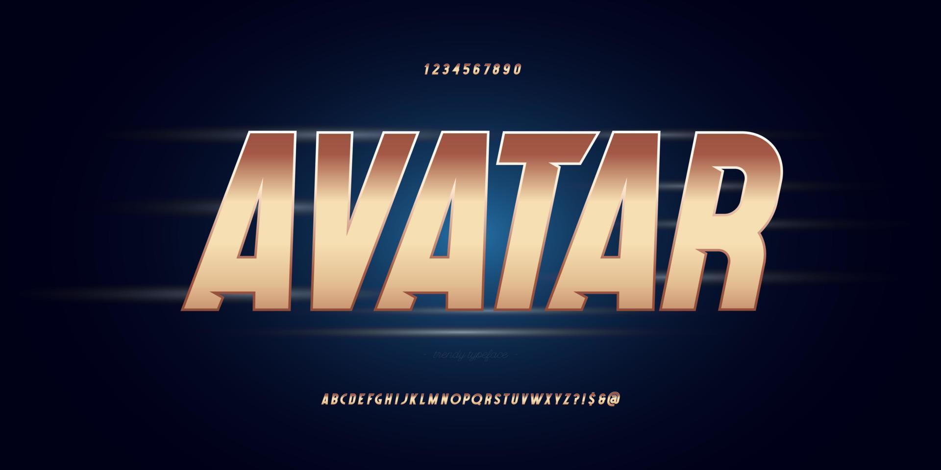 Avatar vector font bold italic golden style