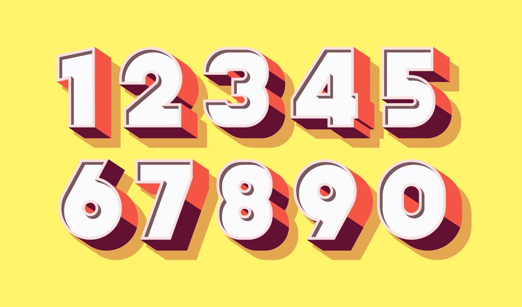 Vector number set 3d bold color style