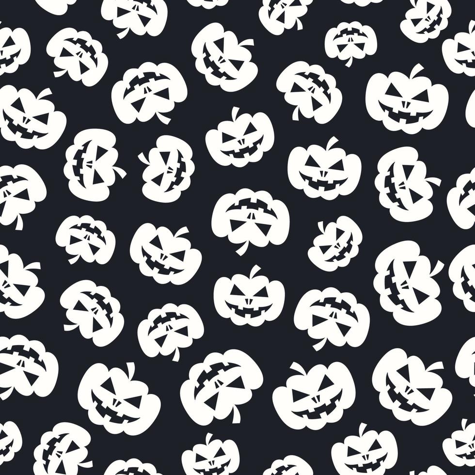Halloween pattern pumpkin white color on black background vector