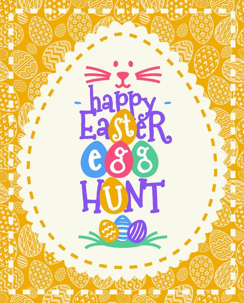 Vector easter greeting card with wish - happy easter egg hunt colorful style
