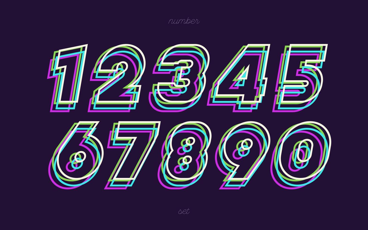 Vector number set neon line style
