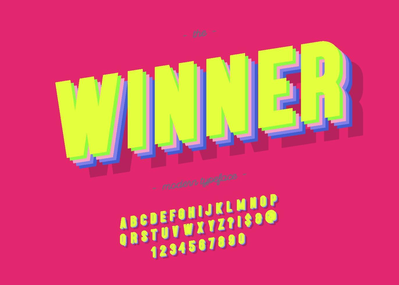 Vector winner font 3d bold trendy typography