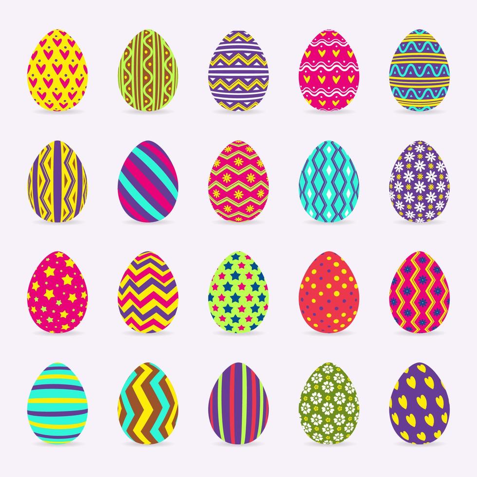 Eggs collection with different pattern colorful style isolated on background vector