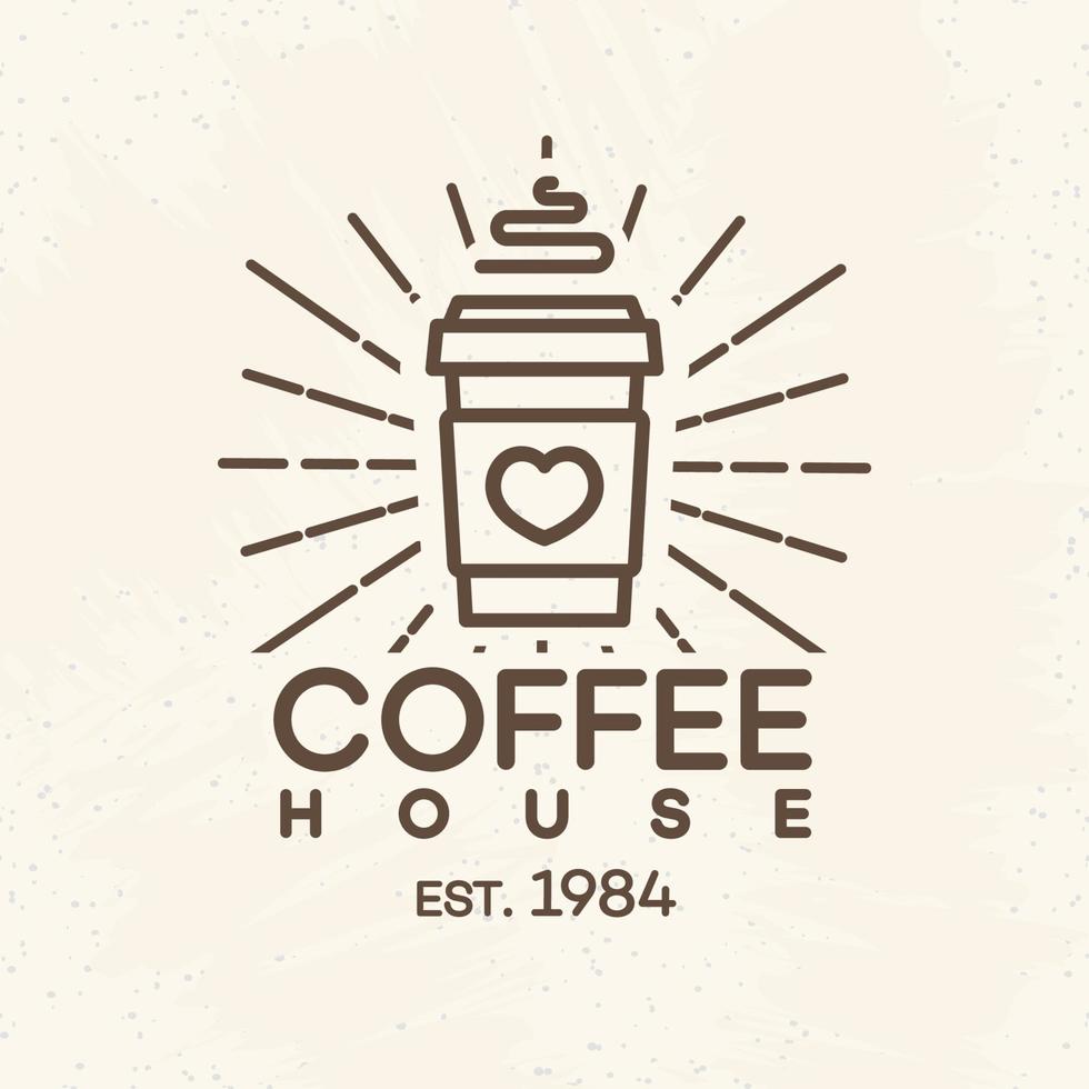 logotipo de la cafetería con taza de papel de estilo de línea de café aislado en el fondo para cafetería, tienda vector