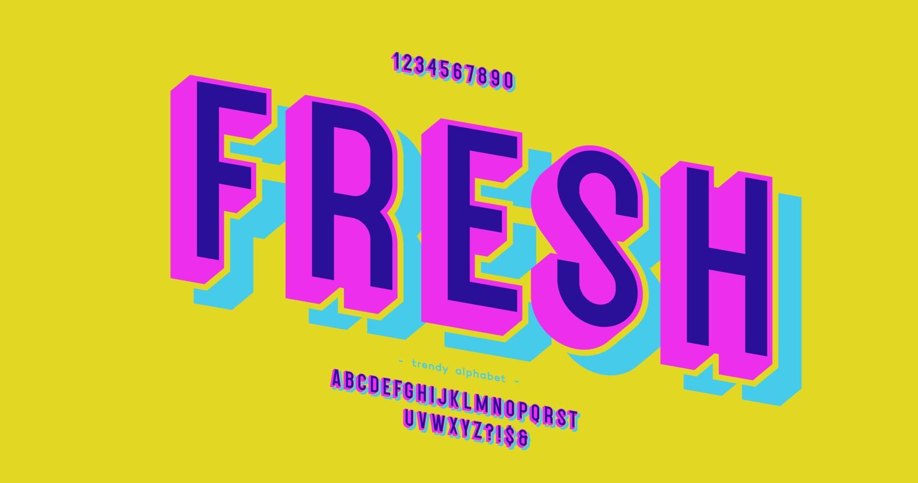 fuente fresca 3d estilo colorido en negrita vector