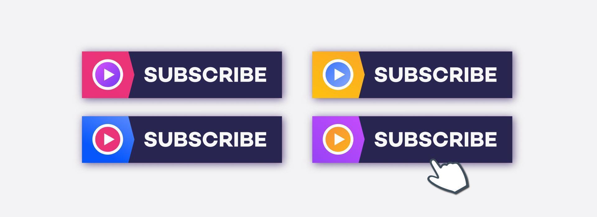 Subscribe button set with hand cursor vector