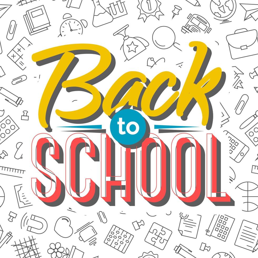 Back to school card on seamless pattern of school supplies vector