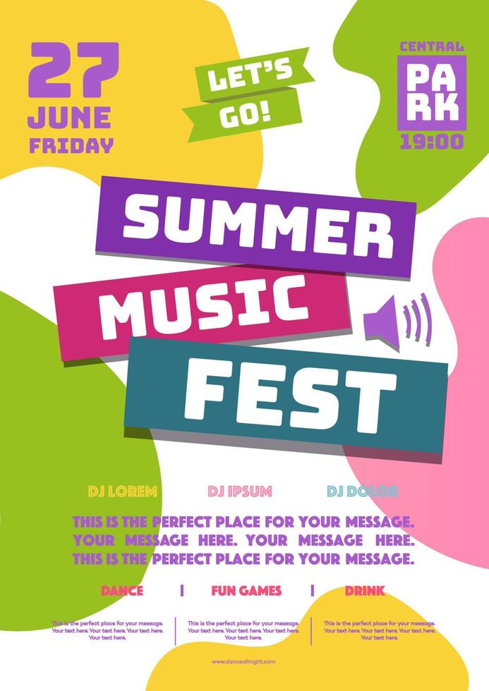cartel de fiesta de festival de música de verano estilo de dibujos animados vector