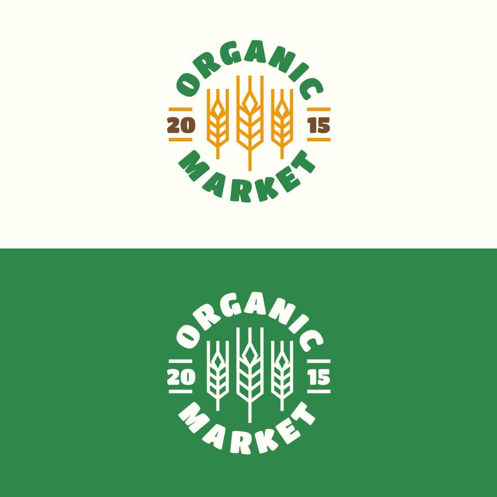 Organic market emblem set with wheat color line style for natural product company vector