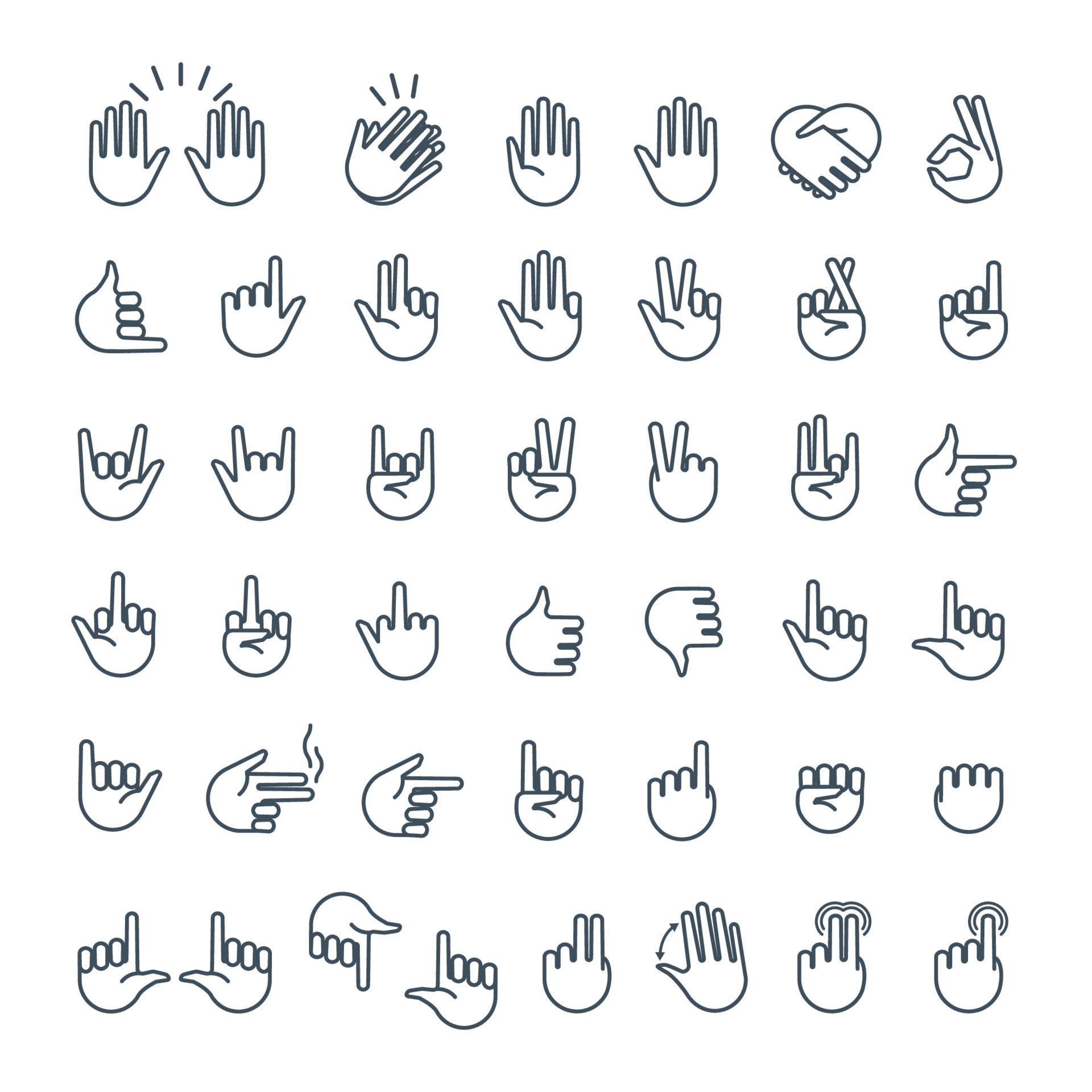 Hand gesture line icon set in modern geometric style with construction