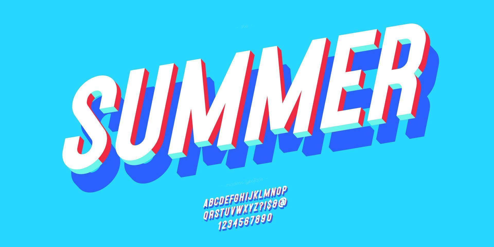 Summer font 3d bold style modern typography vector