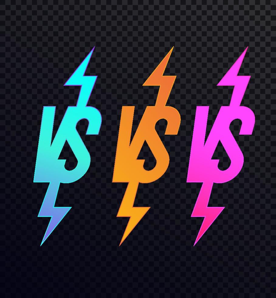 Vector versus sign set modern neon style isolated on transparent background