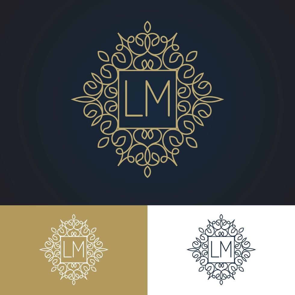 Monogram logo set vintage line style gold color vector