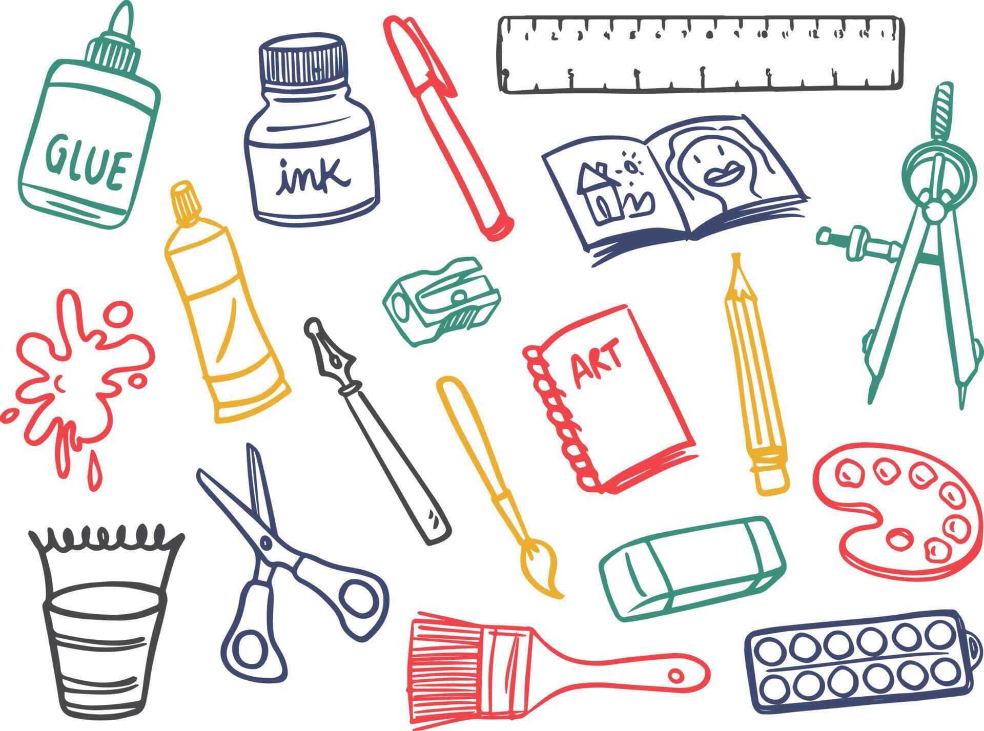 Collection of Handrawn Art Supplies 7657333 Vector Art at Vecteezy