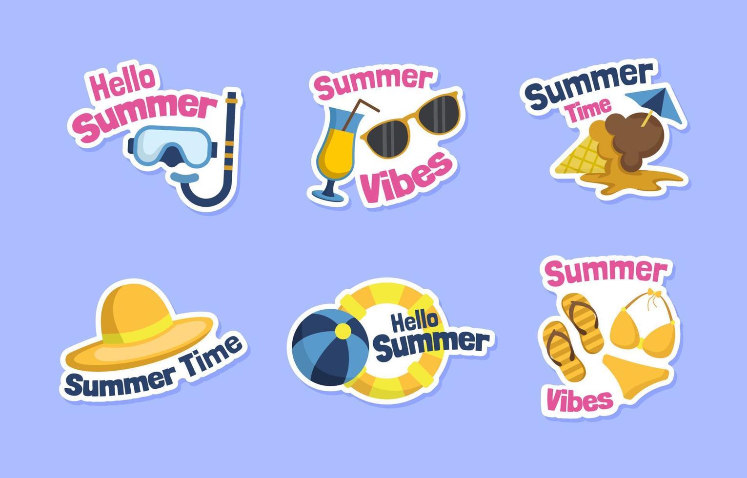 Hello Summer Time Sticker Set vector