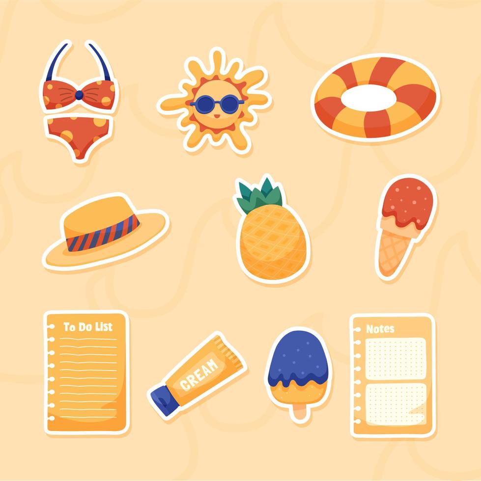 conjunto de pegatinas de diario de vacaciones de verano vector