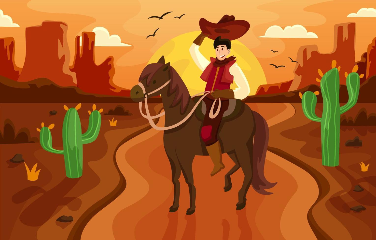 Cowboy Riding a Horse in the Desert vector