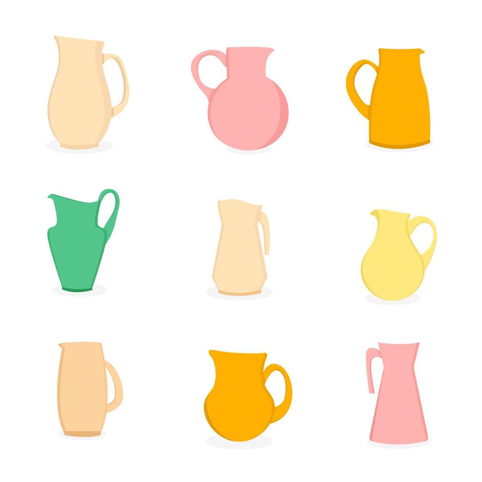 Set of jugs in flat style vector