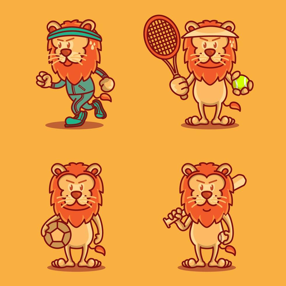 Set of Funny Cute Lion Sport vector