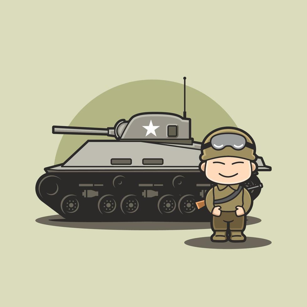 Iconic Cute Military Vehicle Tank With Soldier vector