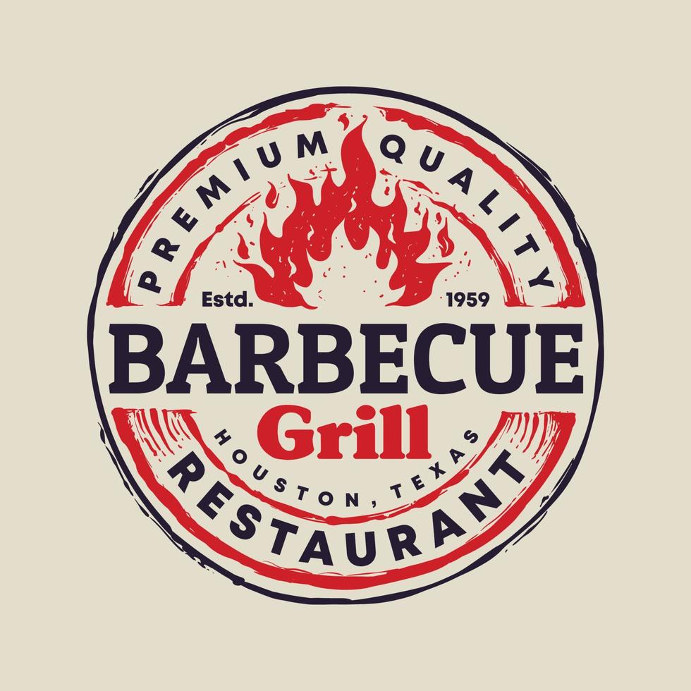plantilla de logotipo de emblema de insignia de restaurante de barbacoa en círculo vector