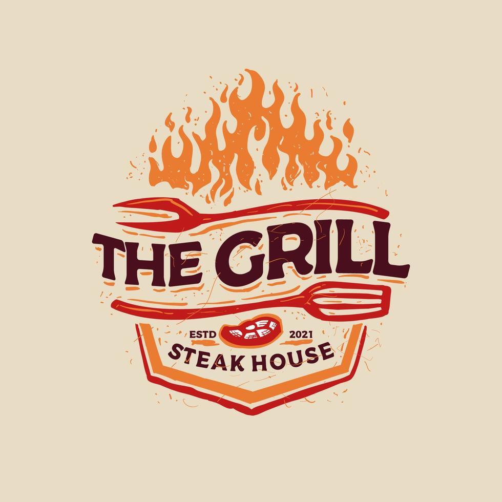 BBQ Badge Emblem Logo The Grill Steak House vector