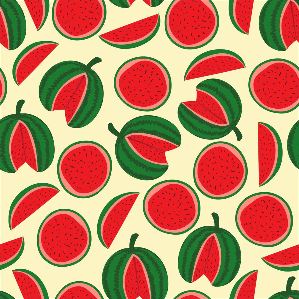 Hand Drawn Funny Doodle Cute Watermelon Seamless Pattern Background Wallpaper vector