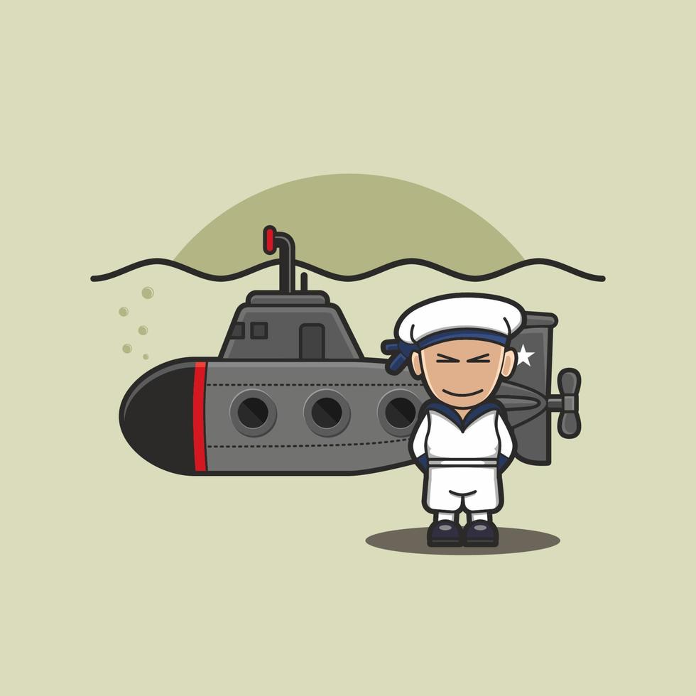 Iconic Cute Military Vehicle Submarine With Soldier vector