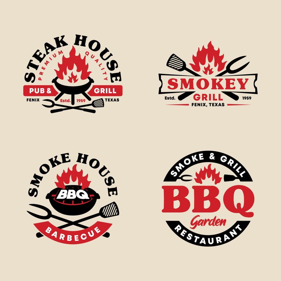 Set of BBQ Badge Emblem Logo Template Collection vector