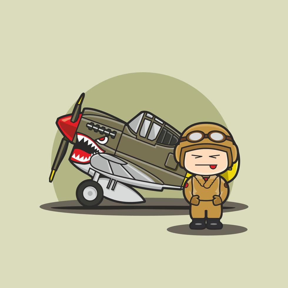 Iconic Cute Military Vehicle Plane With Soldier vector