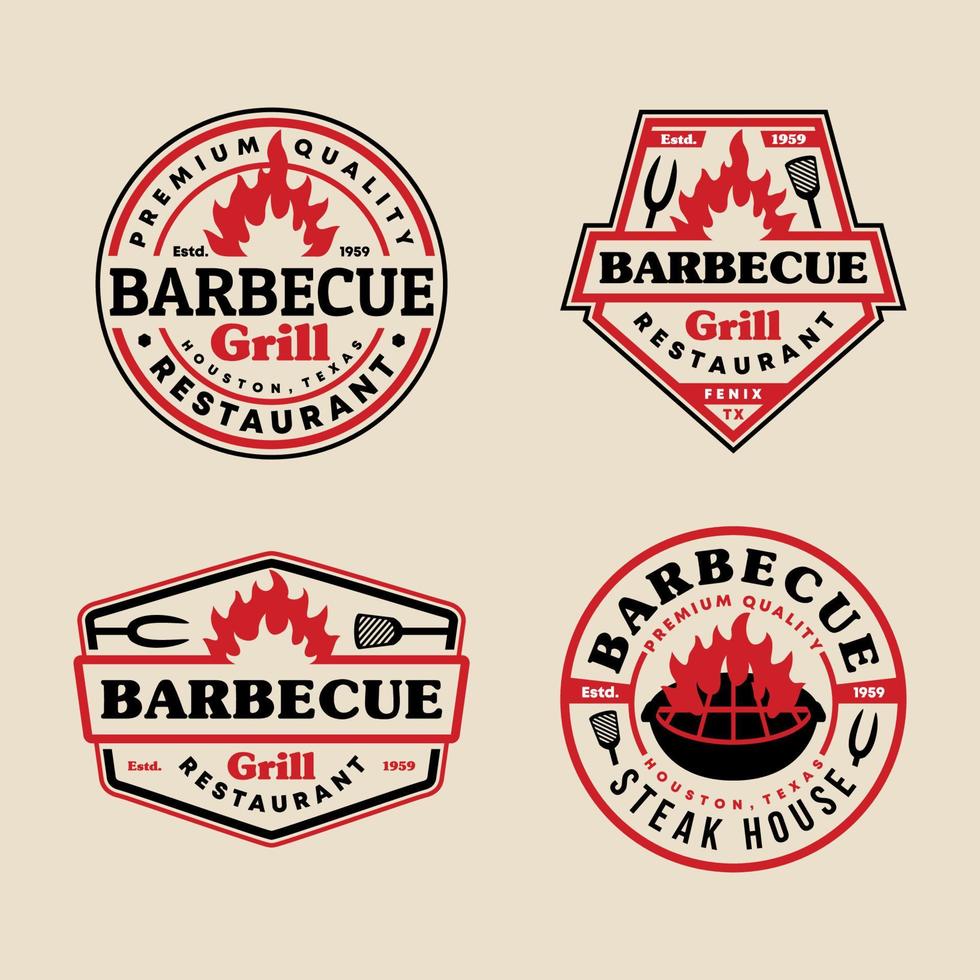 conjunto de colección de plantillas de logotipo de emblema de insignia de barbacoa vector