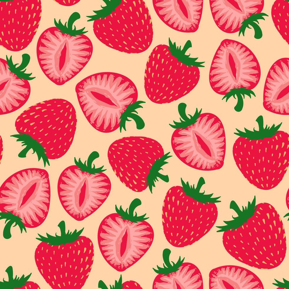 Hand Drawn Funny Doodle Cute Strawberry Seamless Pattern Background Wallpaper vector