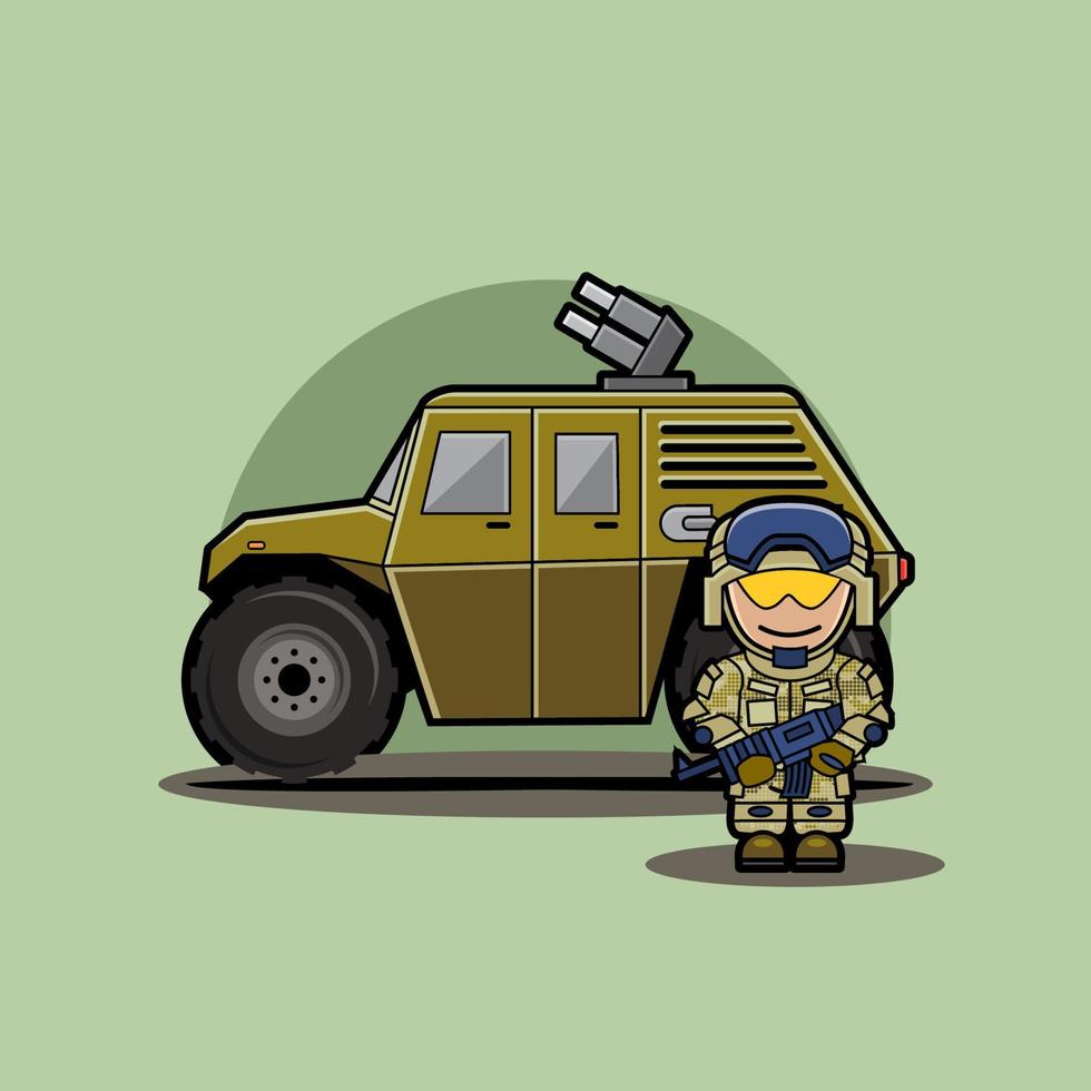 Iconic Cute Military Vehicle Armored Hummer With Soldier vector