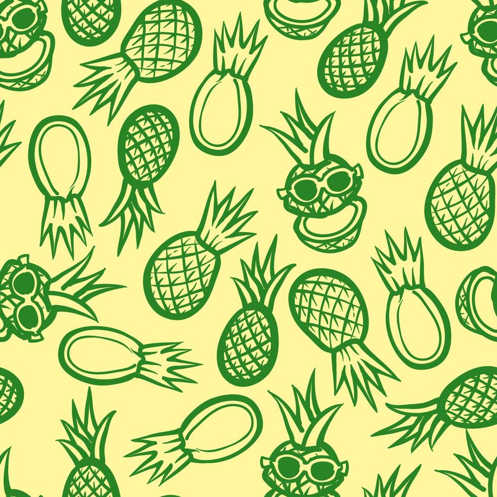 Hand Drawn Funny Doodle Pineapple Seamless Pattern vector