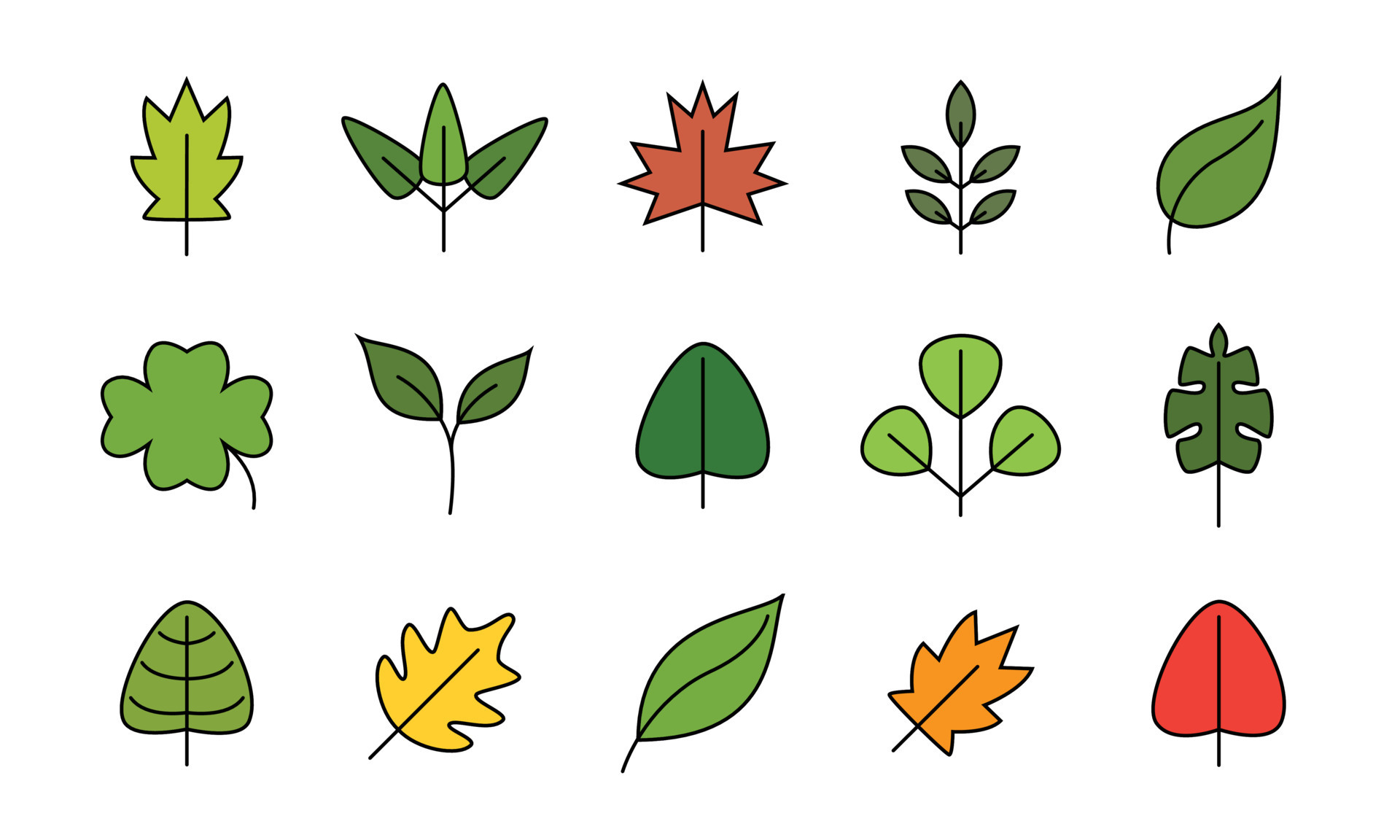 set of leaf in cartoon illustration. collection of leaves icon design