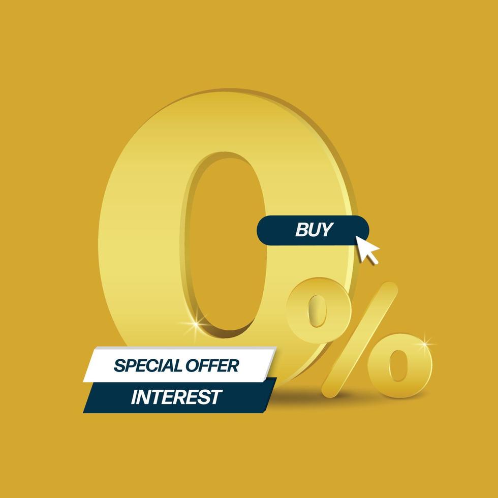 Zero percent 3d gold text placed on golden background And on front there is with text special offer and interest vector