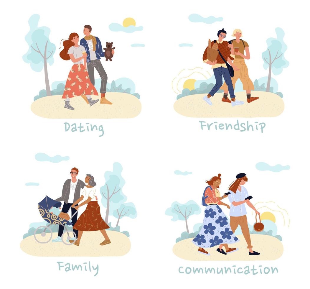 Dating, friendship, communication, family set vector