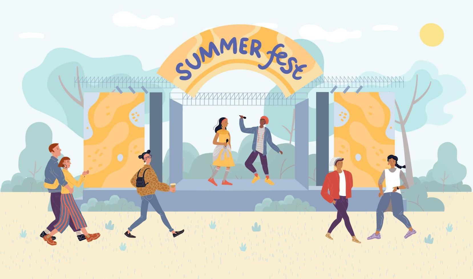 Summer festival live performance for park visitor vector