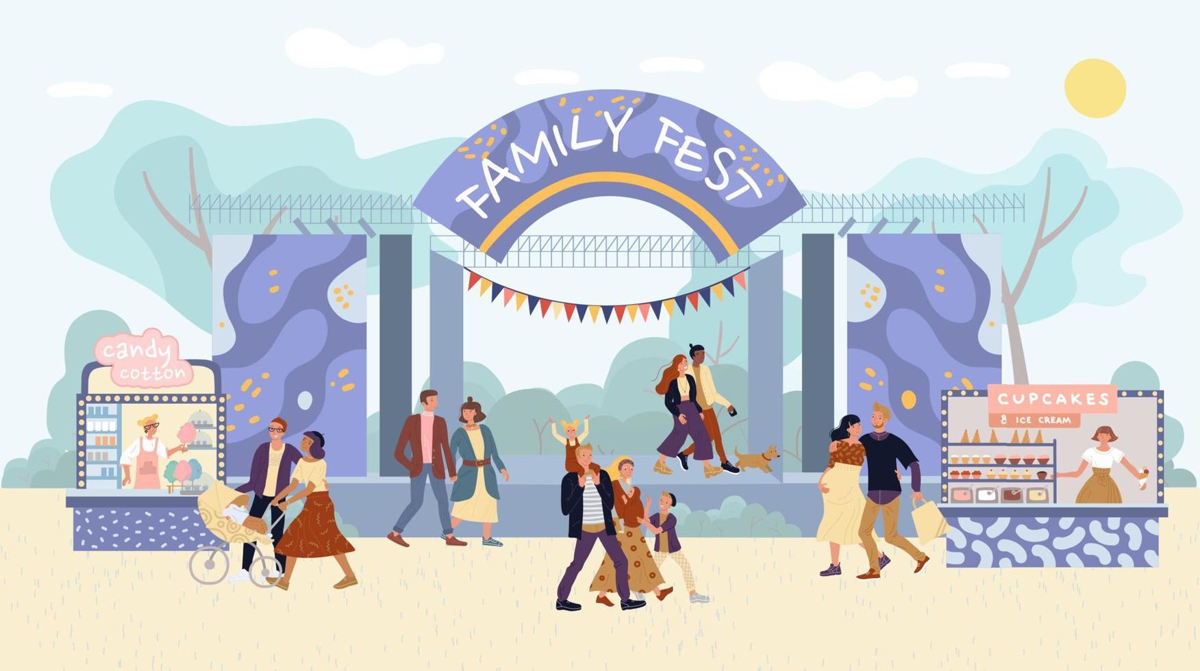 Family outdoor fest activities in amusement park vector