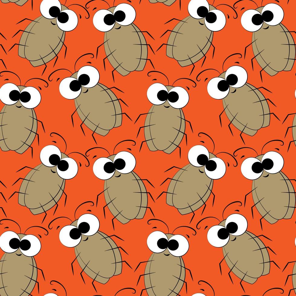 Seamless vector pattern with outline cute brown cockroach