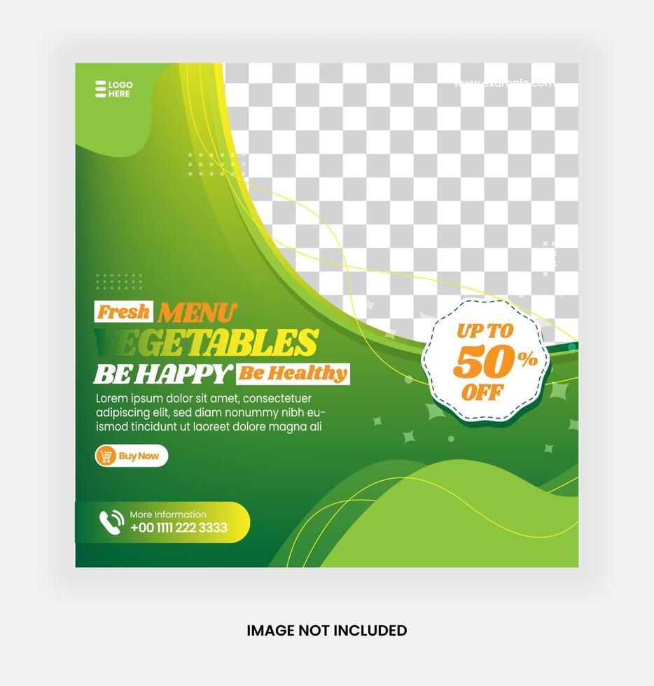 Healthy Fresh grocery vegetable social media post promotion template green color vector